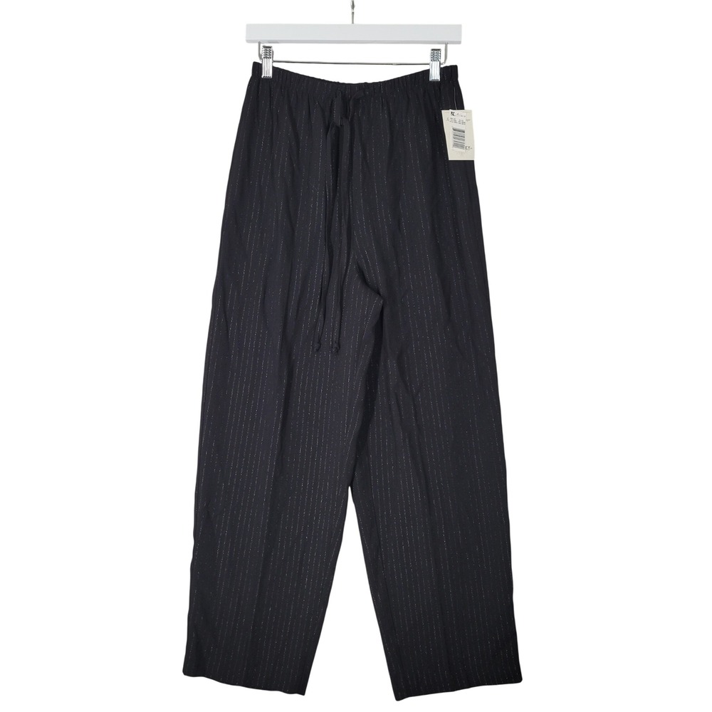 TR Bentley Wide Leg Tapered Pants Womens Medium Black Silver Metallic Pinstripe